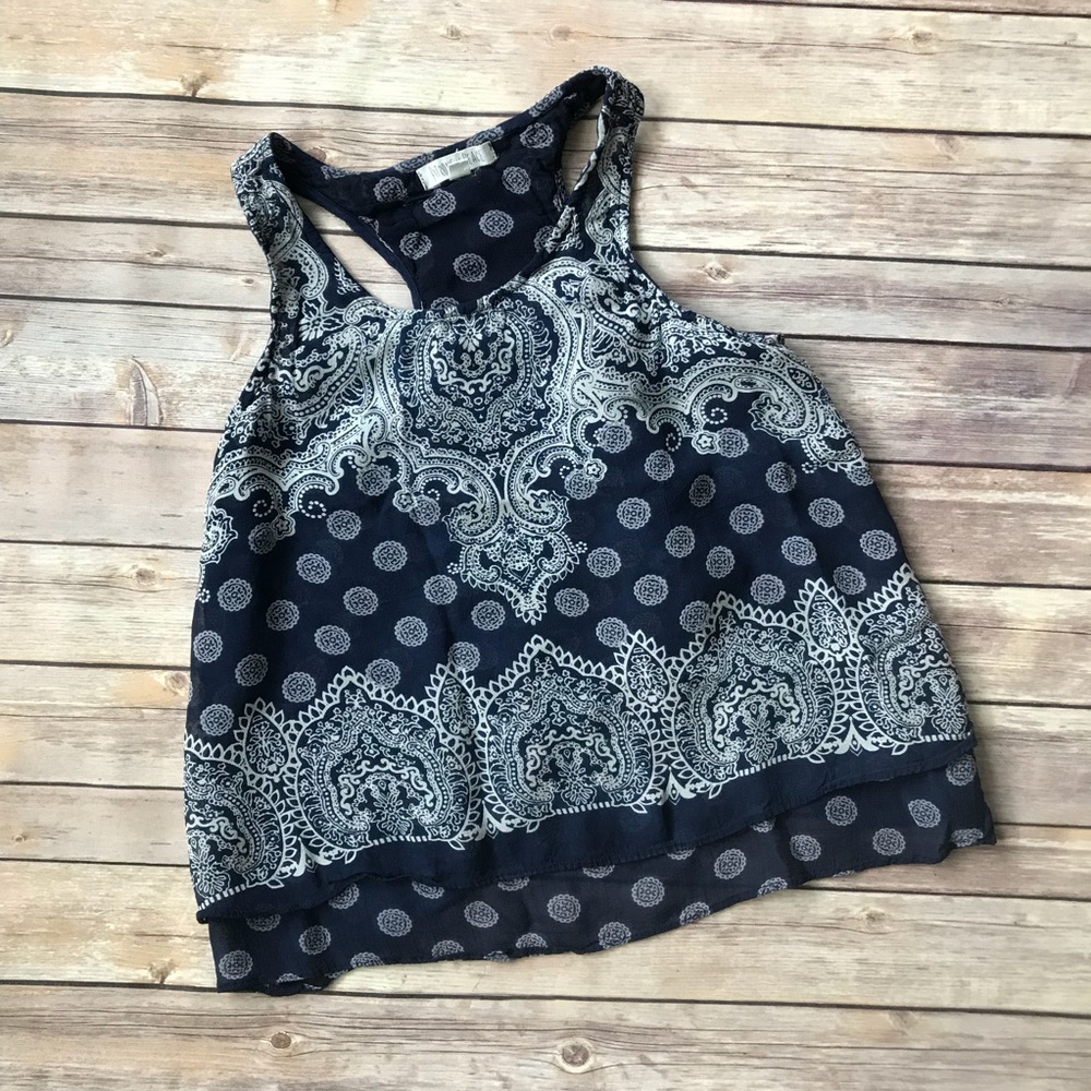 Navy Patrons of Peace Open Back Patterned Tank